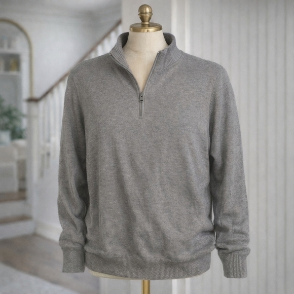 adidas Sweaters - Adidas 100% Cotton Knit 3 Stripe Grey Golf Crewneck Quarter Zip Sweater Medium
